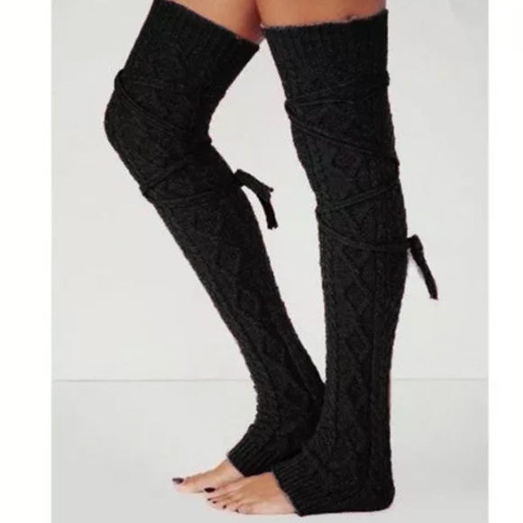 long leg warmers thigh high stocking boot socks wrap tie knee cable knit sweater